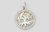 Anhänger Baum Silber 925 rhodiniert, Blätter vergoldet